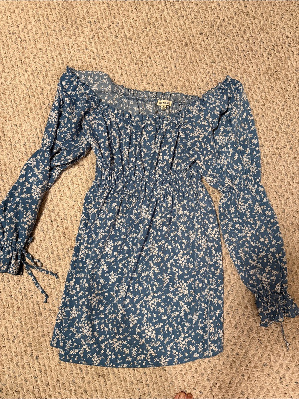 Inspired Hearts Blue Floral Off-Shoulder Kids Dress